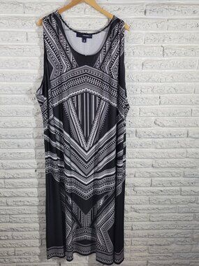 Denim 24/7 | Dresses | Denim 247 Women X Dress Red Orange Geometric Sleeveless Midi Stretch Geo257e